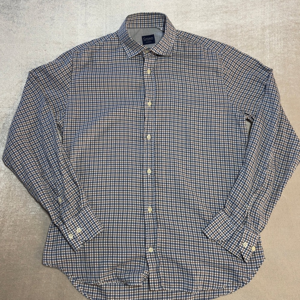 Culturata Roma Made in Italy Tailored Fit Check Dress Shirt Men's 15 38 Small